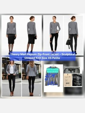 Theory Marl Peplum Zip-Front Jacket – Sculptural Glossed Knit Size XS Petite